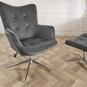 Fotoliu pivotant, design extravagant Lounger, catifea gri A-39511 VC - Img 6