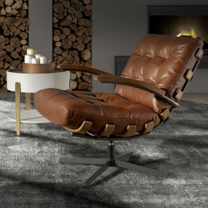 Fotoliu pivotant design LUX Dark Brown Leather - Img 6