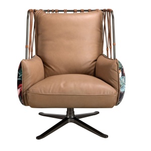 Fotoliu pivotant design LUX, Piele naturala, Tesatura Tropicala 5168 - Img 5