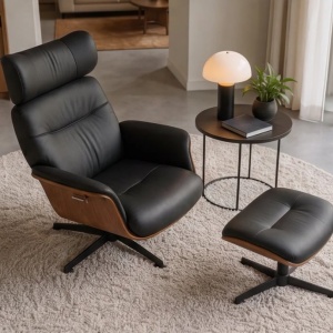 Fotoliu pivotant, functie relax, piele sintetica si furnir de nuc VOGUE - Img 6
