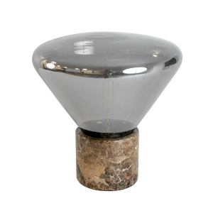 Lampa de masa din sticla fumurie si marmura portelanata maro