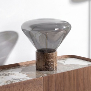 Lampa de masa din sticla fumurie si marmura portelanata maro - Img 3