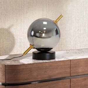 Lampa de masa din sticla si otel negru - Img 3