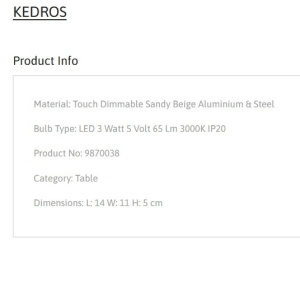 Lampa de masa LED portabila KEDROS bej 152601 universul-luminii.ro