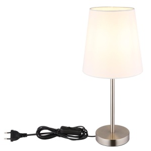 Lampa de masa metal nickel abajur textil alb JORIS - Img 5