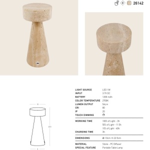 Lampa de masa portabila din travertin LITHO - Img 6