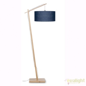 Lampadar din bambus si abajur din tesatura in, Andes natur/ albastru ANDES/F/4723/BD