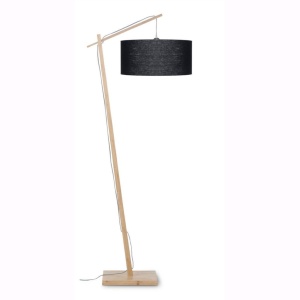 Lampadar din bambus si abajur din tesatura in, Andes natur/ negru ANDES/F/4723/B