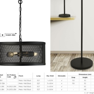 Lampadar / Lampa de podea design industrial Fishnet negru EU2832-2BK SRT 73181 universul-luminii.ro
