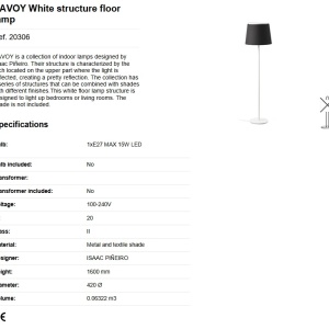 Lampadar / Lampa de podea moderna design elegant SAVOY alba 83931 universul-luminii.ro