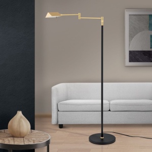 Lampadar LED cu brat ajustabil BOSTON negru/alama 156131 universul-luminii.ro