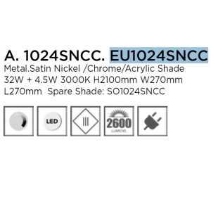 Lampadar LED, Lampa de podea design modern Gio, nickel satinat EU1024SNCC SRT 87251 universul-luminii.ro