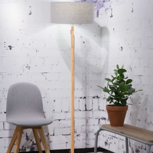 Lampadar modern cu baza din lemn si abajur textil FUJI, gri deschis FUJI/F/4723/LG 56721 universul-luminii.ro