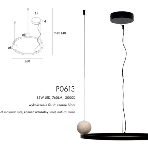 Lustra circulara aluminiu negru, piatra naturala LED Solaris 621781 universul-luminii.ro