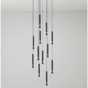 Lustra cu 12 Pendule tub subtire aluminiu negru si alabastru LED NOEMI - Img 8