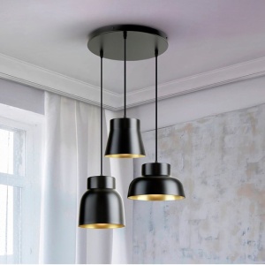 Lustra cu 3 pendule din metal negru cu auriu Vulcano
