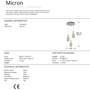Lustra cu 3 pendule LED design modern Micron crom/auriu SV-413626 75181 universul-luminii.ro