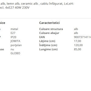 Lustra cu 4 pendule stil industrial JOWITA alb-negru 203291 universul-luminii.ro