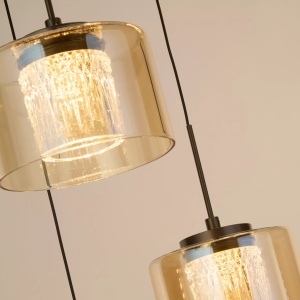 Lustra cu 5 pendule LED bronz cu sticla sampanie Tumblers - Img 4