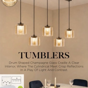 Lustra cu 5 pendule LED bronz cu sticla sampanie Tumblers - Img 5