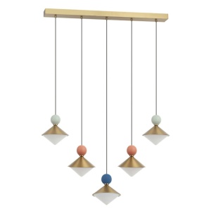 Lustra cu 5 pendule LED, Ceramica, Sticla, BRASS, ZB-25103