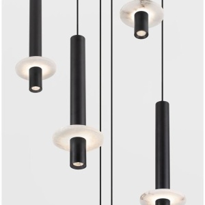 Lustra cu 7 Pendule tub subtire aluminiu negru si alabastru LED NOEMI - Img 6