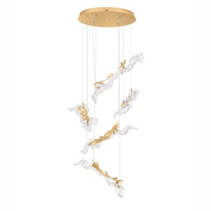 Lustra cu pendule LED otel auriu si sticla transparenta AVESA 60W - Img 2