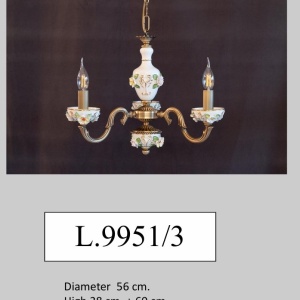 Lustra design italian cu 3 brate din alama si portelan colorat 9951 - Img 2