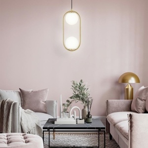 Lustra design miminalist, Metal auriu, Glob Sticla, AURELIA Double - Img 2