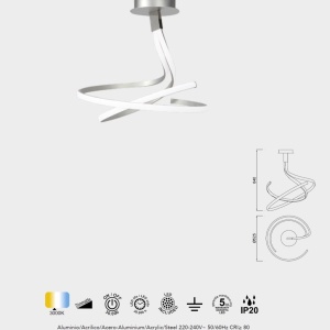 Lustra LED aplicata design modern NUR argintiu crom - Img 3