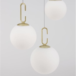 Lustra LED cu 3 pendule, dimabila, design modern Hook auriu, opal alb 39cm 115371 universul-luminii.ro