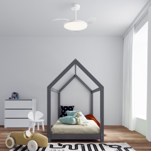 Lustra LED cu ventilator palete retractabile SLIM S alb