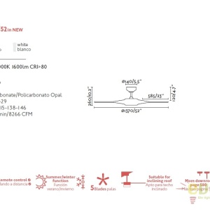 Lustra LED cu Ventilator si telecomanda COCOS alb 33548 59861 universul-luminii.ro