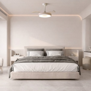 Lustra LED cu ventilator si telecomanda COIN S bej