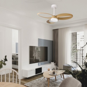 Lustra LED cu ventilator si telecomanda INFINITY alb/lemn - Img 4