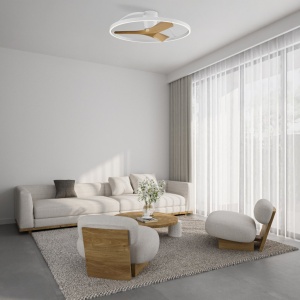 Lustra LED cu ventilator si telecomanda NEPAL II M alb/lemn