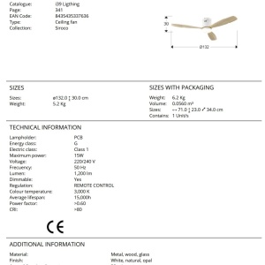 Lustra LED cu Ventilator si telecomanda Siroco D-132cm alb/lemn - Img 10