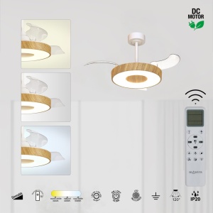 Lustra LED cu Ventilator tavan smart sistem TUYA si telecomanda COIN lemn - Img 5