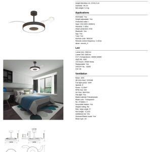 Lustra LED cu Ventilator tavan smart sistem TUYA si telecomanda COIN negru - Img 7