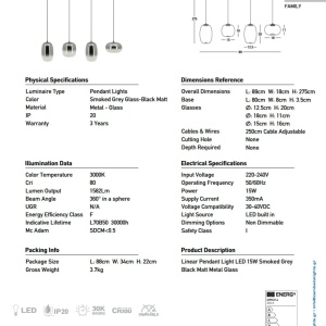 Lustra LED design decorativ VITRO negru/gri fumuriu - Img 4