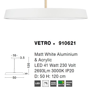 Lustra LED design modern VETRO 50cm, alb 75741 universul-luminii.ro