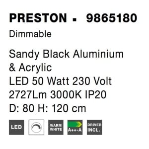 Lustra LED dimabila, design modern PRESTON, 80cm negru NVL-9865180 183931 universul-luminii.ro