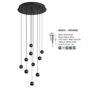 Lustra LED moderna cu 10 pendule Nocci negru NVL-9303952 75591 universul-luminii.ro