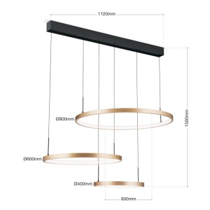 Lustra LED suspendata cu 3 inele SPHERE aurie 233941 universul-luminii.ro