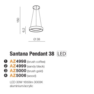 Lustra LED suspendata design circular SANTANA 38 3000K BK - Img 3