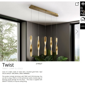 Lustra LED suspendata design modern Twist auriu - Img 7