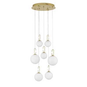 Lustra LED suspendata, dimabila, design modern Hook auriu, opal alb 56,6cm