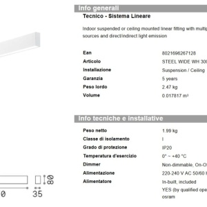 Lustra liniara cu lumina directa si indirecta STEEL WIDE White 3000K 211511 universul-luminii.ro