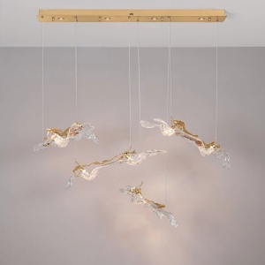 Lustra liniara cu pendule LED otel auriu si sticla transparenta AVESA - Img 2