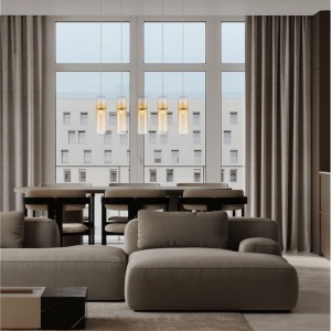 Lustra moderna cu 5 pendule LED, Metal, Auriu, Sticla, Amber, Norma 245491 universul-luminii.ro